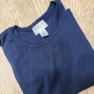 Talbots Petites Womens Size Small Navy Blue Ribbed Crew Neck Short Sleeve Tee